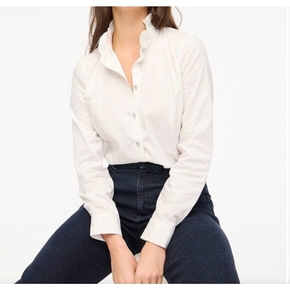 J.Crew Factory Women's Ruffle Button-Up Shirt With Jeweled Buttons Size S - Picture 1 of 9
